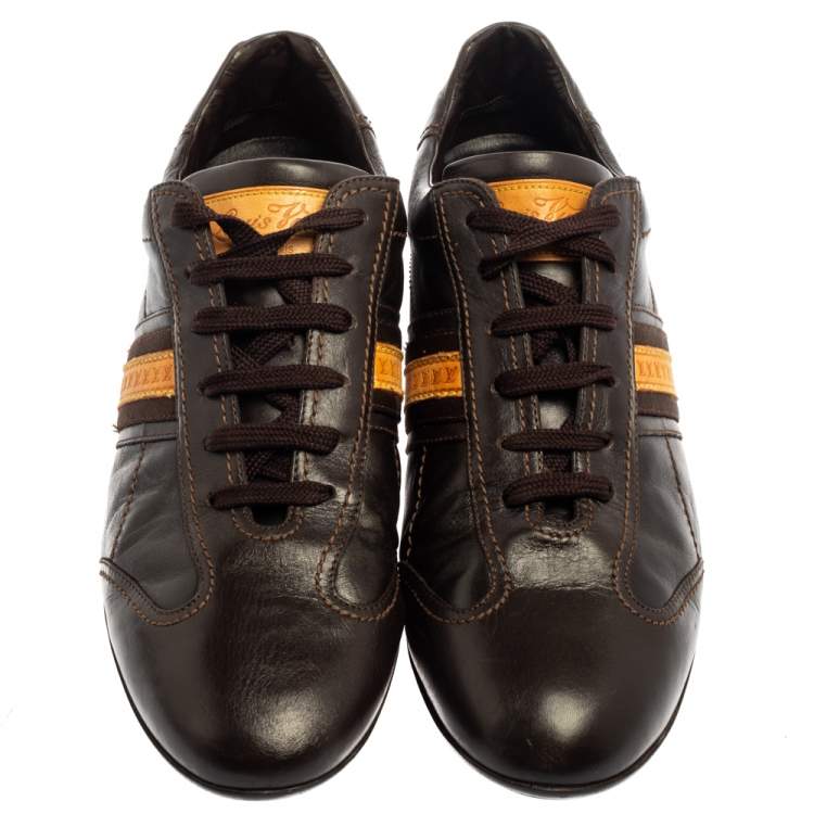 Pre Owned Louis Vuitton Brown Leather Low Top Sneakers Size 41.5