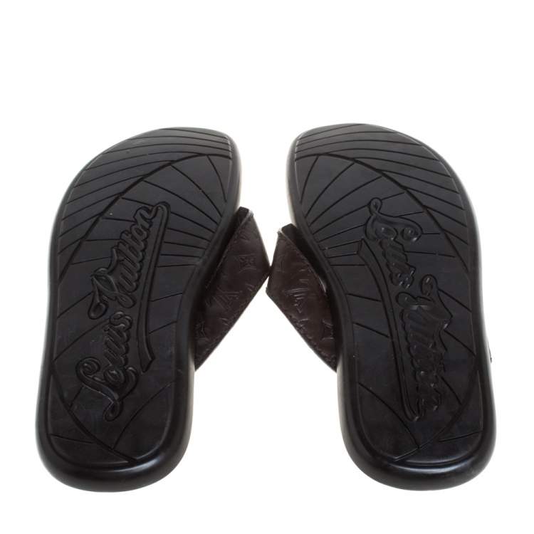 Pre Owned Louis Vuitton Brown Leather Thong Slide Sandals Size 44.5