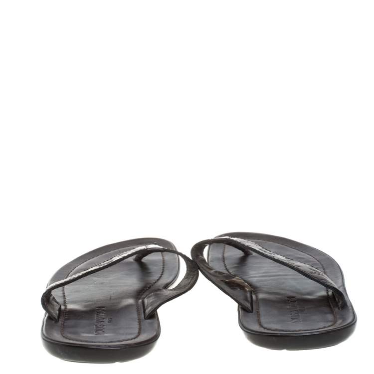 Pre Owned Louis Vuitton Brown Leather Thong Slide Sandals Size 44.5