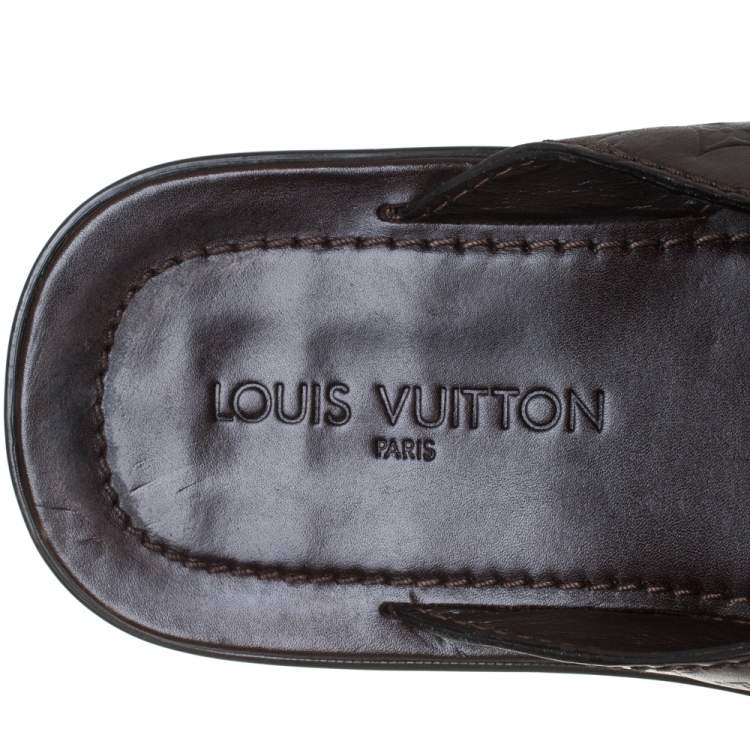 Pre Owned Louis Vuitton Brown Leather Thong Slide Sandals Size 44.5