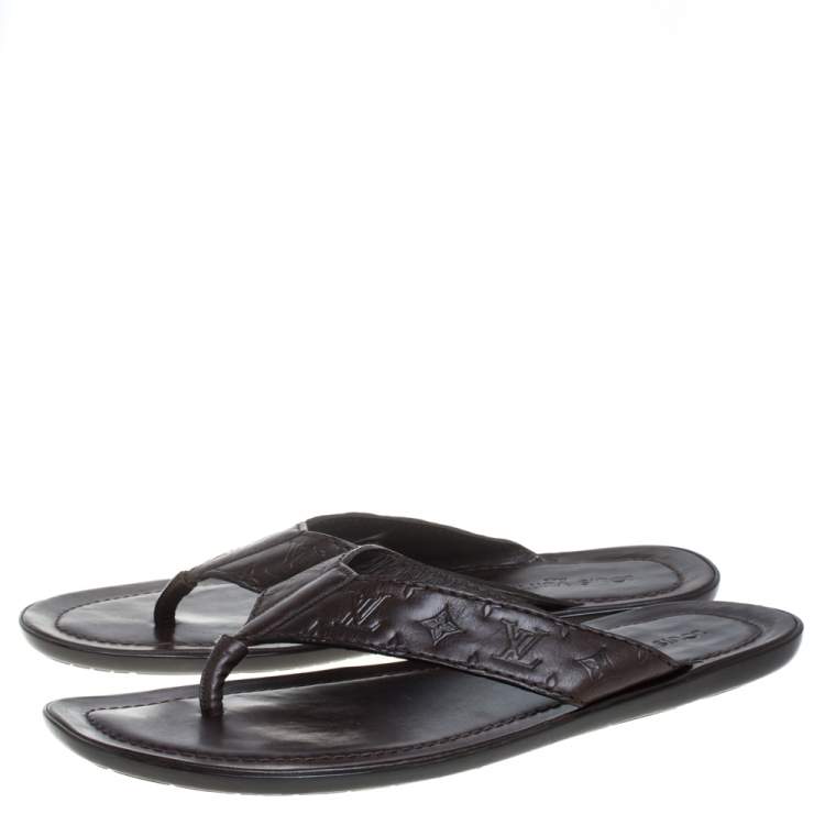 Pre Owned Louis Vuitton Brown Leather Thong Slide Sandals Size 44.5