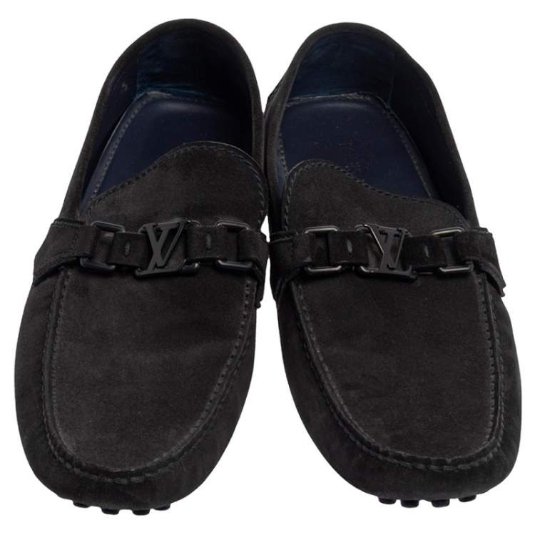 Pre Owned Louis Vuitton Navy Blue Suede Hockenheim Loafers Size 43