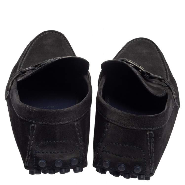 Pre Owned Louis Vuitton Navy Blue Suede Hockenheim Loafers Size 43