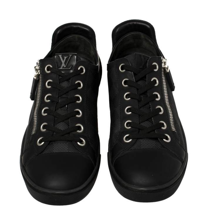 Pre Owned Louis Vuitton Black/Grey Damier Graphite Leather and Suede Punchy Sneakers Size 42
