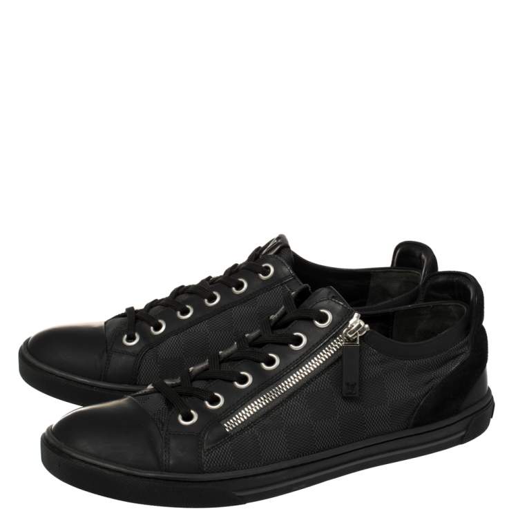 Pre Owned Louis Vuitton Black/Grey Damier Graphite Leather and Suede Punchy Sneakers Size 42