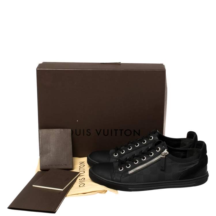 Pre Owned Louis Vuitton Black/Grey Damier Graphite Leather and Suede Punchy Sneakers Size 42
