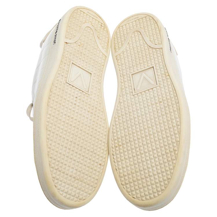 Pre Owned Louis Vuitton White Embossed Leather Frontrow Low-Top Sneaker Size 42.5