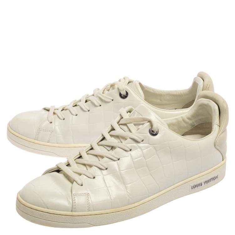 Pre Owned Louis Vuitton White Embossed Leather Frontrow Low-Top Sneaker Size 42.5