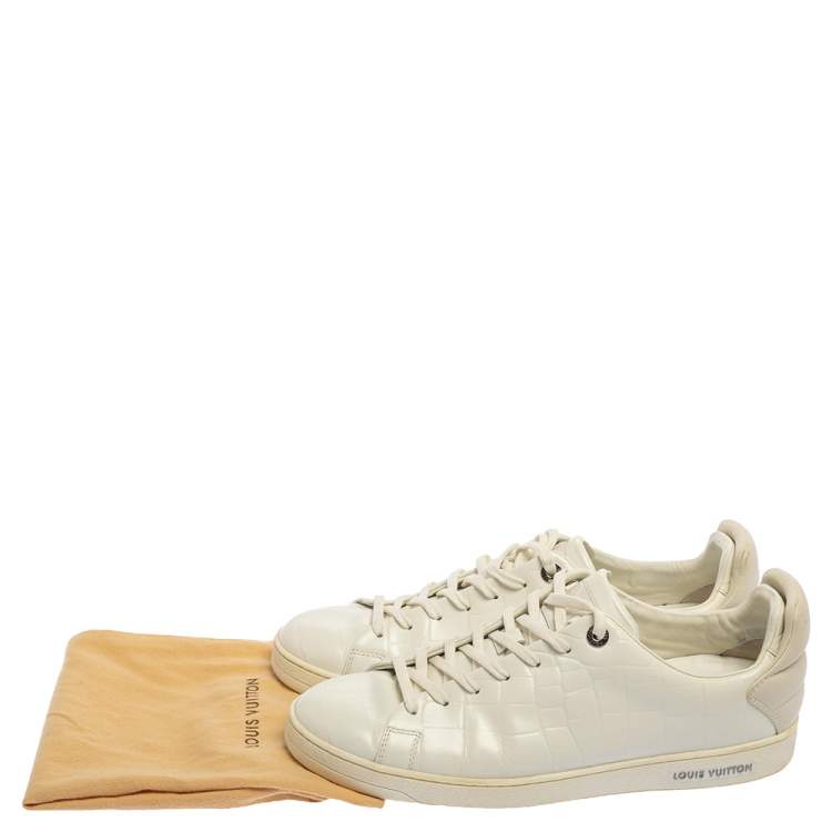 Pre Owned Louis Vuitton White Embossed Leather Frontrow Low-Top Sneaker Size 42.5
