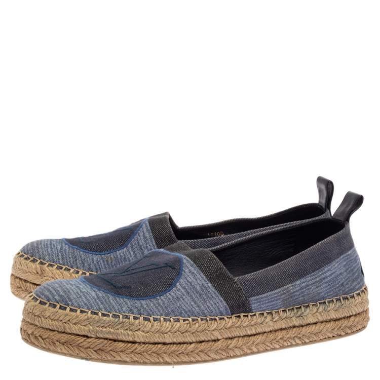 Pre Owned Louis Vuitton Blue Denim Logo Espadrille Sneakers Size 41