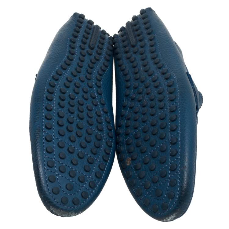 Pre Owned Louis Vuitton Blue Leather Hockenheim Slip On Loafers Size 42.5