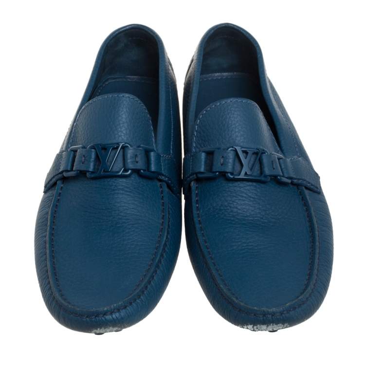 Pre Owned Louis Vuitton Blue Leather Hockenheim Slip On Loafers Size 42.5