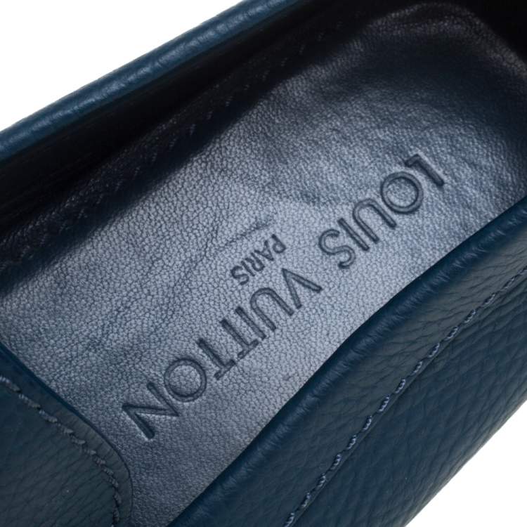 Pre Owned Louis Vuitton Blue Leather Hockenheim Slip On Loafers Size 42.5