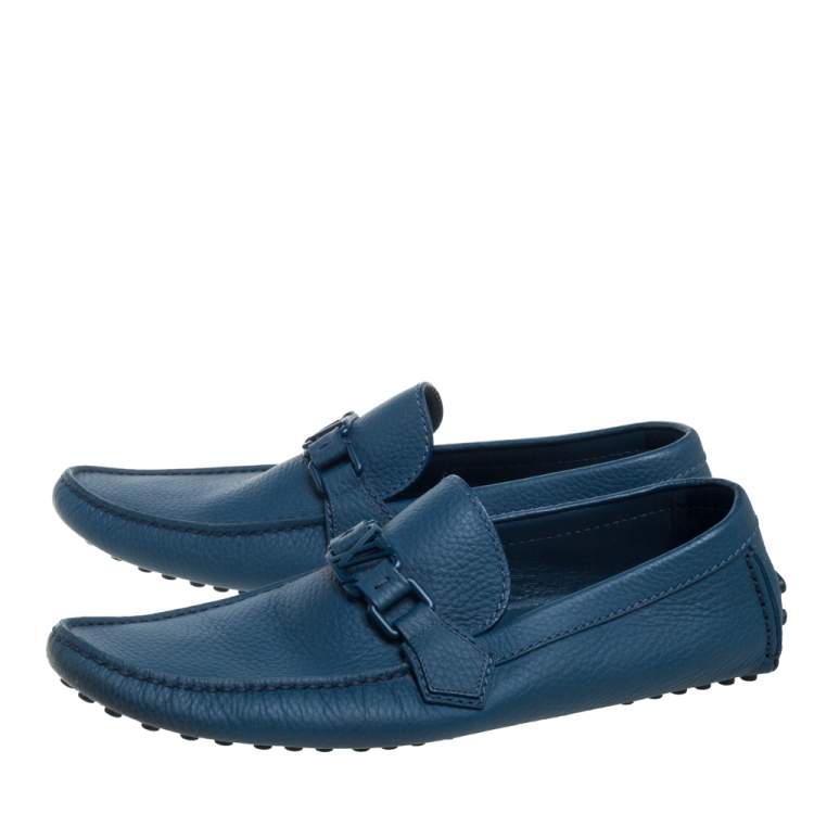 Pre Owned Louis Vuitton Blue Leather Hockenheim Slip On Loafers Size 42.5