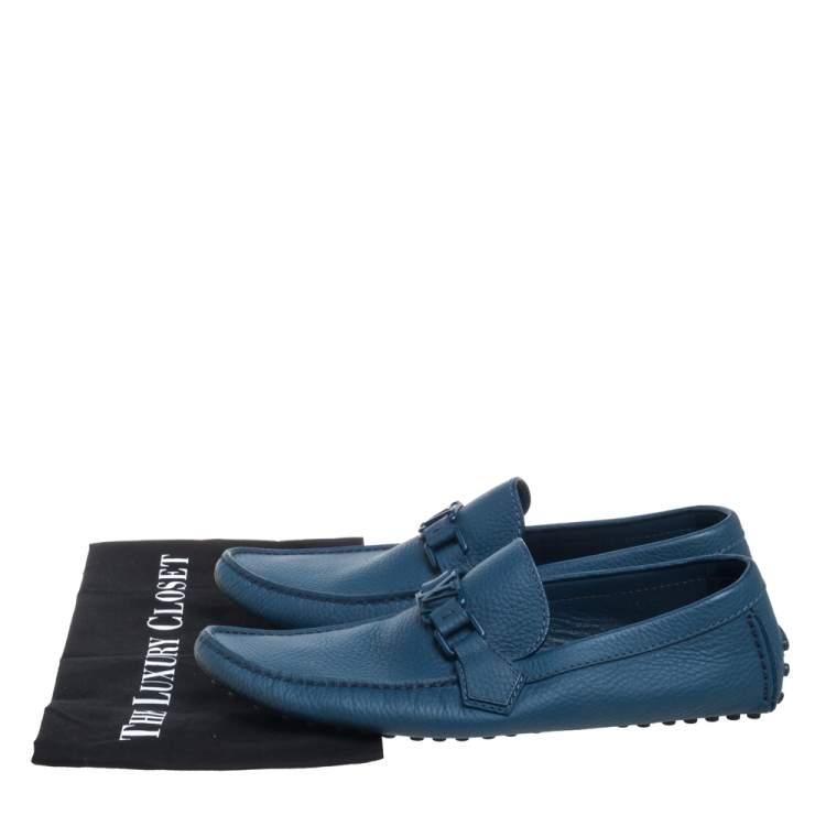 Pre Owned Louis Vuitton Blue Leather Hockenheim Slip On Loafers Size 42.5