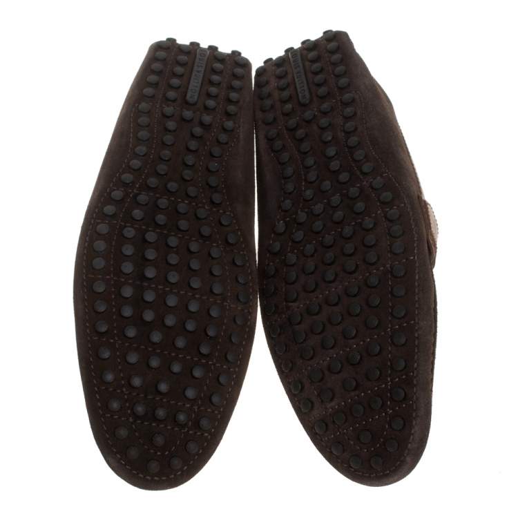 Pre Owned Louis Vuitton Brown Suede And Leather Monte Carlo Loafers Size 42