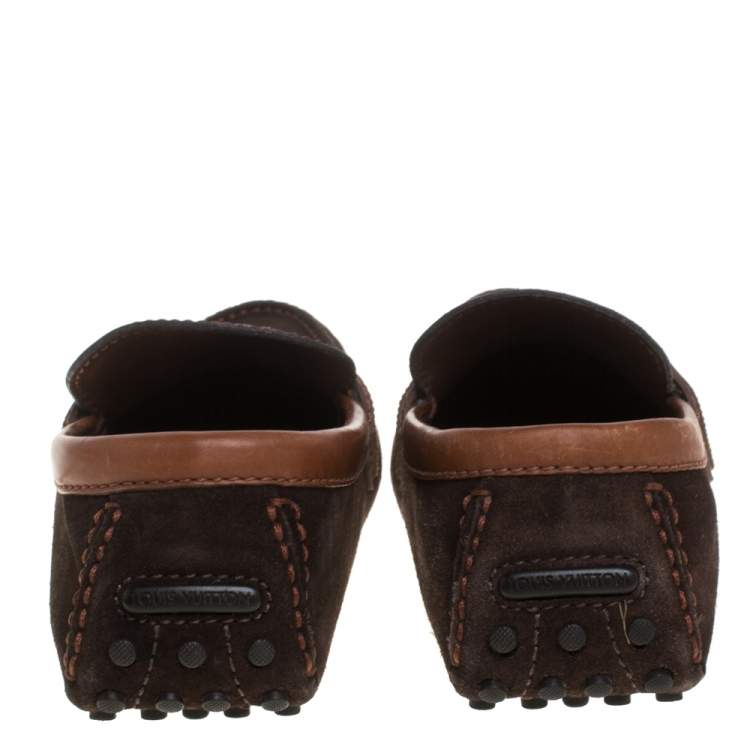 Pre Owned Louis Vuitton Brown Suede And Leather Monte Carlo Loafers Size 42