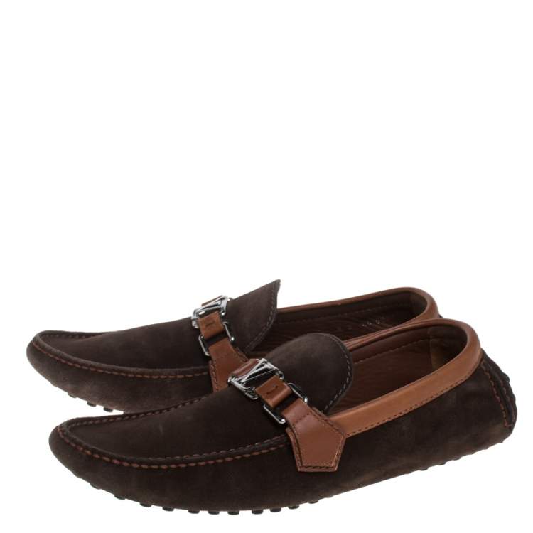 Pre Owned Louis Vuitton Brown Suede And Leather Monte Carlo Loafers Size 42