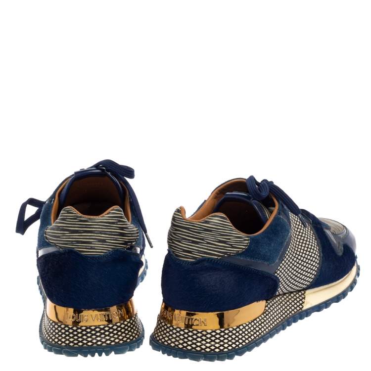 Pre Owned Louis Vuitton Two Tone Fabric, Calfhair and Leather Run Away Sneakers Size 37.5