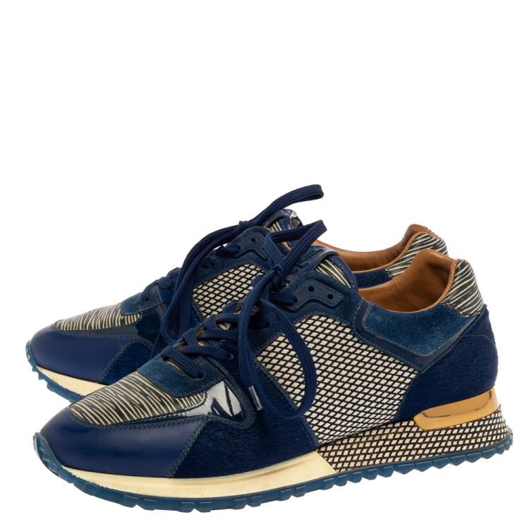 Pre Owned Louis Vuitton Two Tone Fabric, Calfhair and Leather Run Away Sneakers Size 37.5