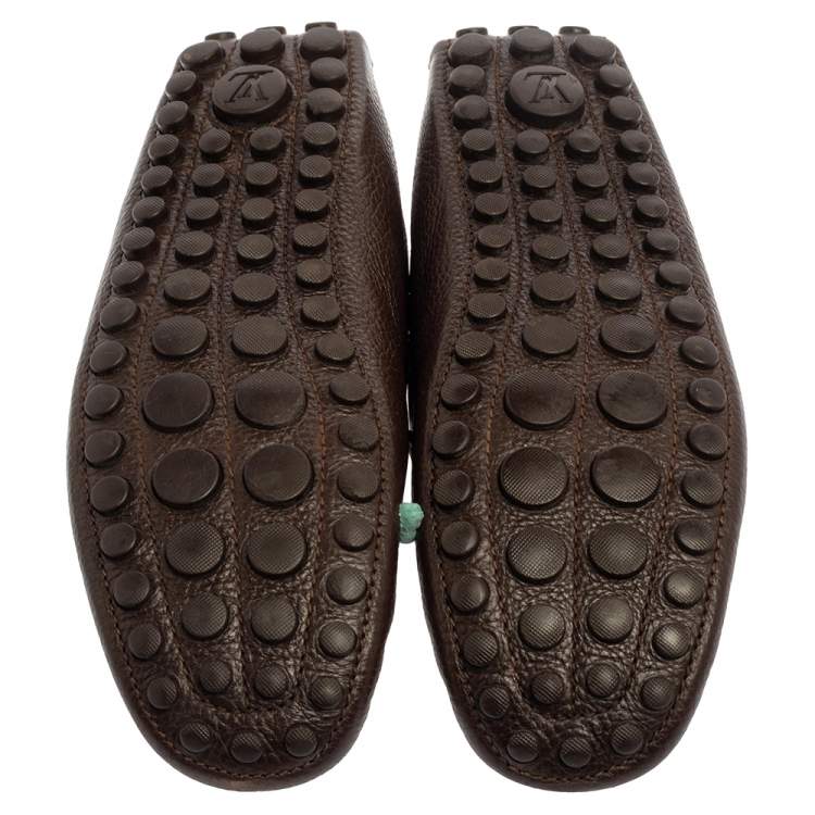 Pre Owned Louis Vuitton Brown Leather Logo Bow Slip On Loafers Size 44