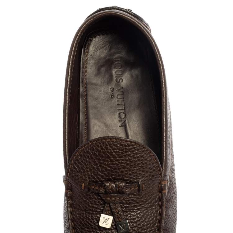 Pre Owned Louis Vuitton Brown Leather Logo Bow Slip On Loafers Size 44