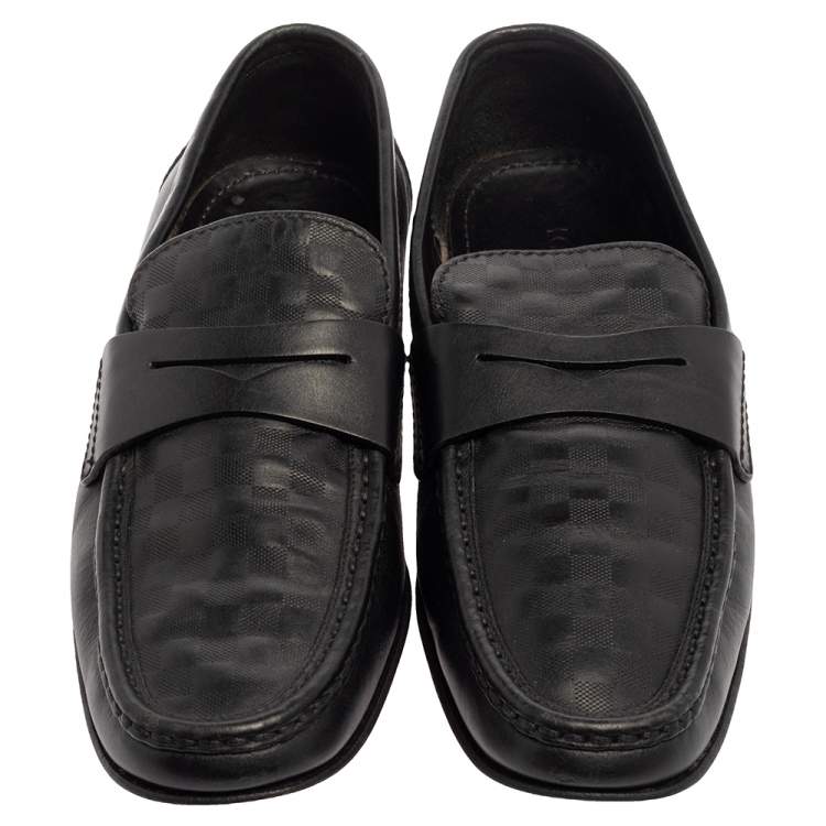 Pre Owned Louis Vuitton Black Damier Embossed Santiago Loafers Size 41.5