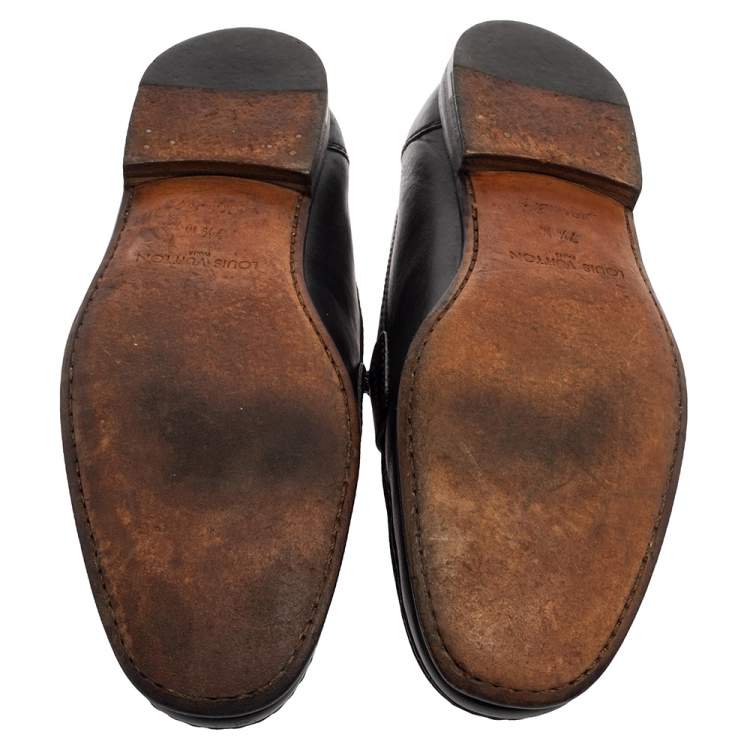 Pre Owned Louis Vuitton Black Damier Embossed Santiago Loafers Size 41.5