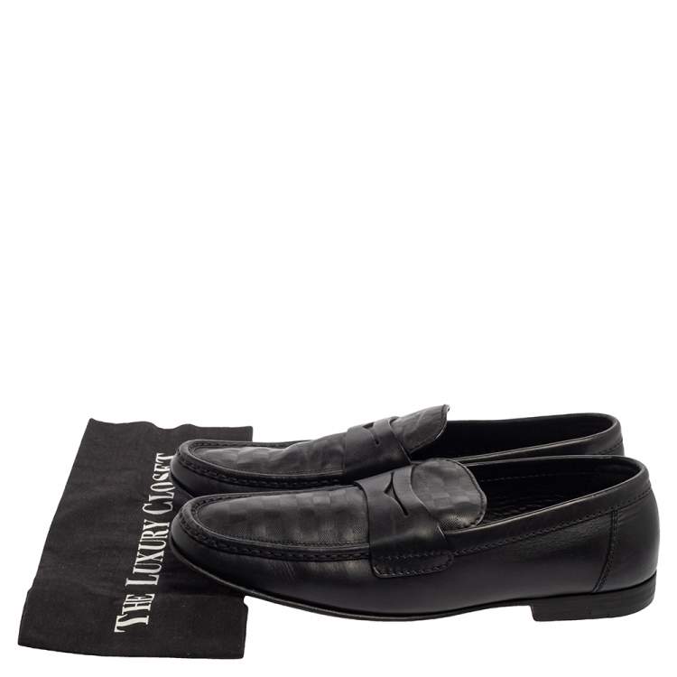 Pre Owned Louis Vuitton Black Damier Embossed Santiago Loafers Size 41.5