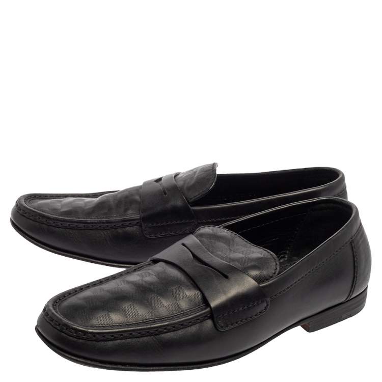 Pre Owned Louis Vuitton Black Damier Embossed Santiago Loafers Size 41.5