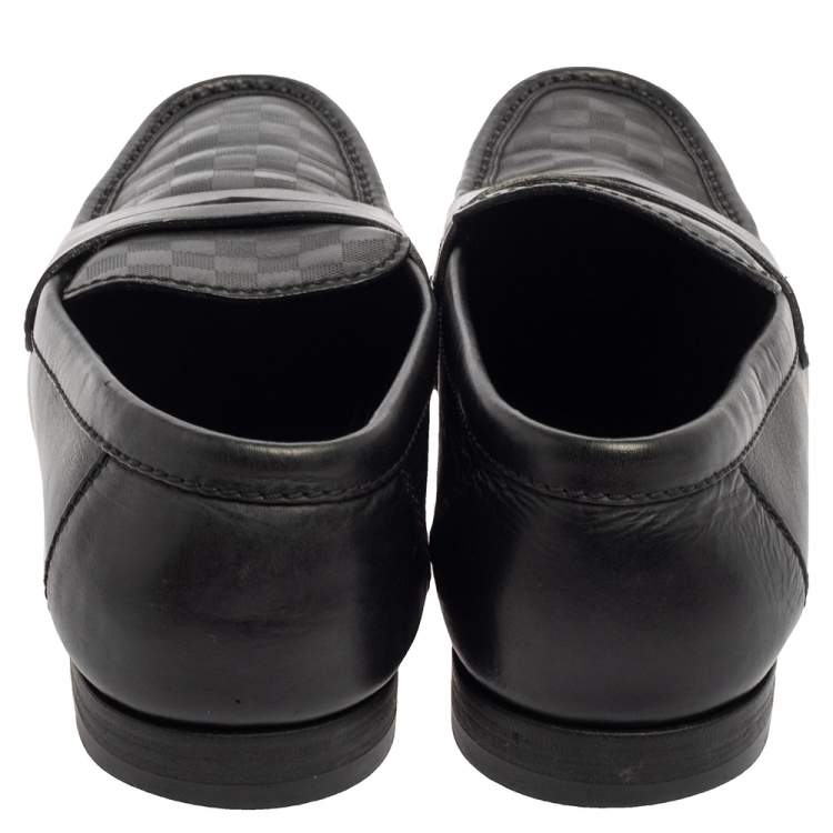 Pre Owned Louis Vuitton Black Damier Embossed Santiago Loafers Size 41.5