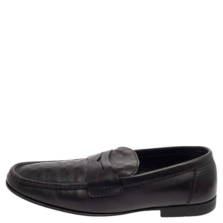 Pre Owned Louis Vuitton Black Damier Embossed Santiago Loafers Size 41.5