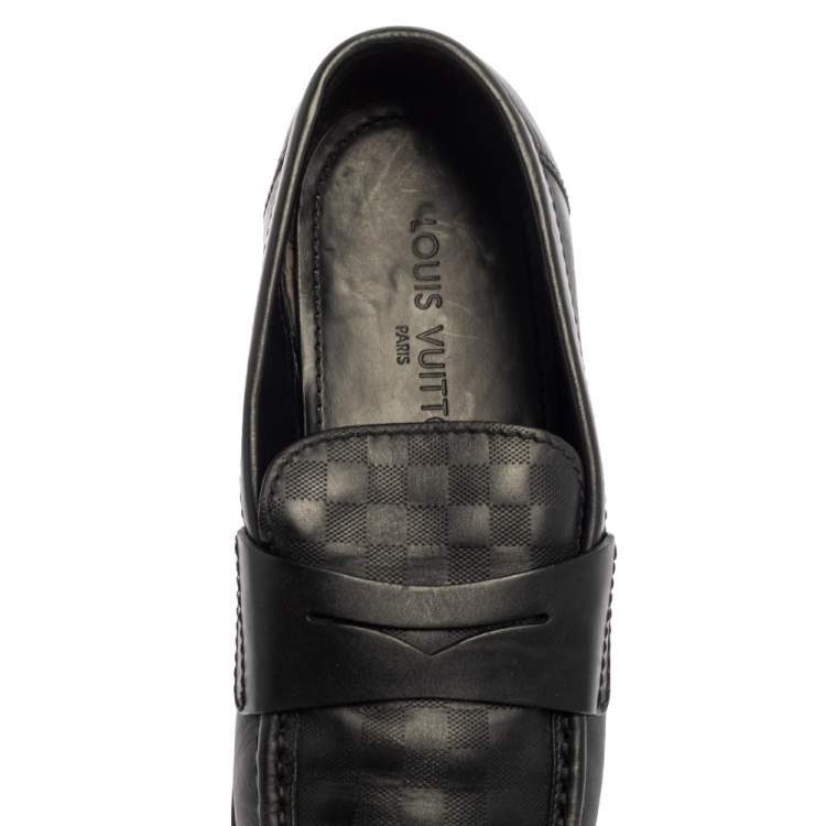 Pre Owned Louis Vuitton Black Damier Embossed Santiago Loafers Size 41.5