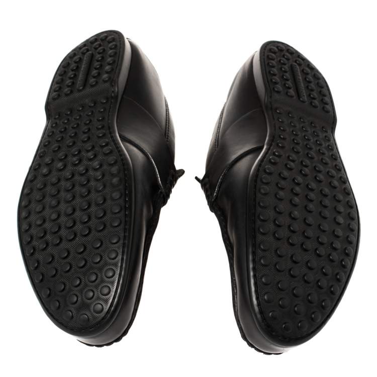 Pre Owned Louis Vuitton Black Leather Slip On Loafers Size 43.5