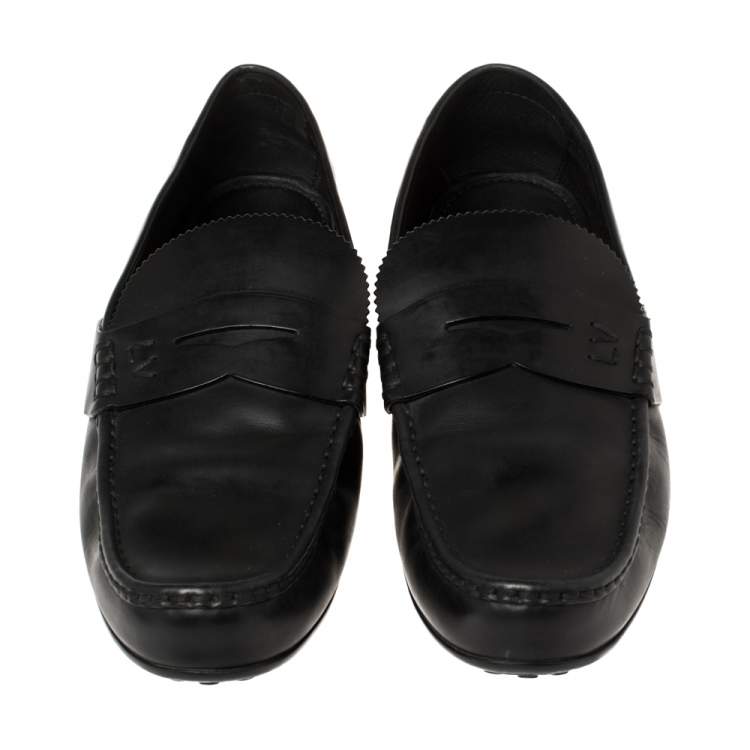Pre Owned Louis Vuitton Black Leather Slip On Loafers Size 43.5