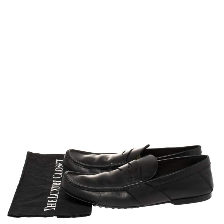 Pre Owned Louis Vuitton Black Leather Slip On Loafers Size 43.5