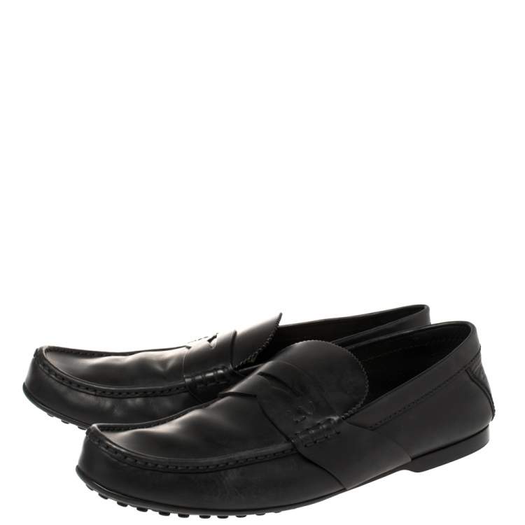 Pre Owned Louis Vuitton Black Leather Slip On Loafers Size 43.5
