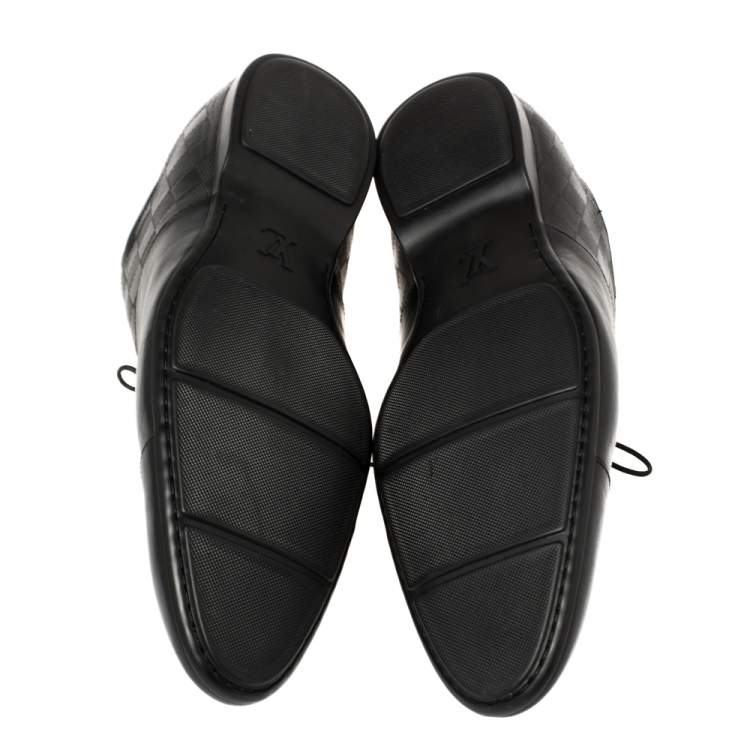 Pre Owned Louis Vuitton Black Damier Embossed Leather Lace Up Oxfords Size 45