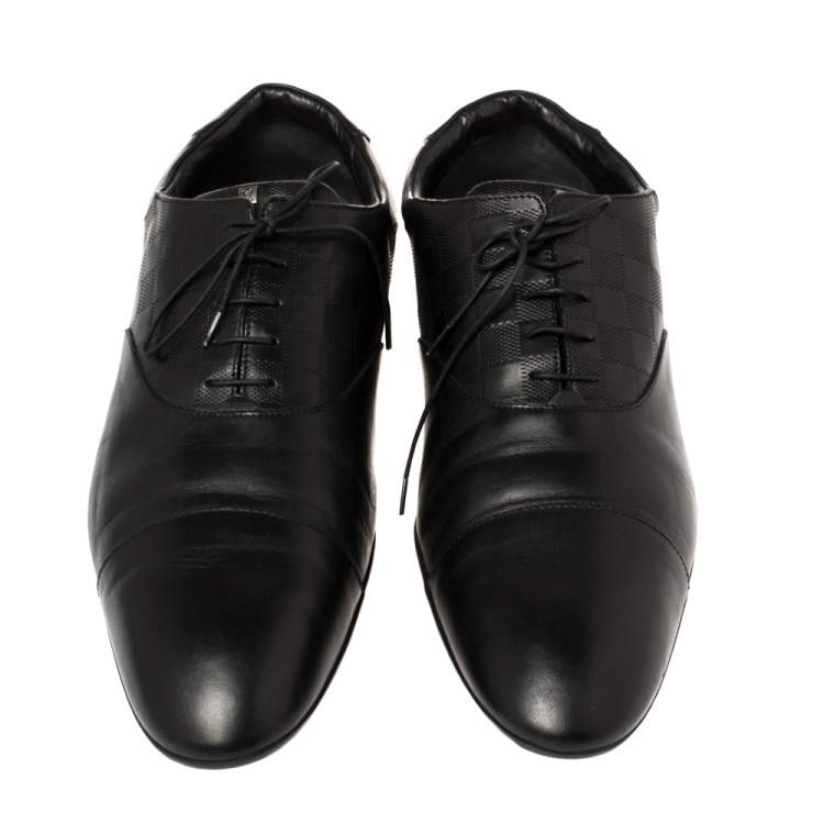 Pre Owned Louis Vuitton Black Damier Embossed Leather Lace Up Oxfords Size 45