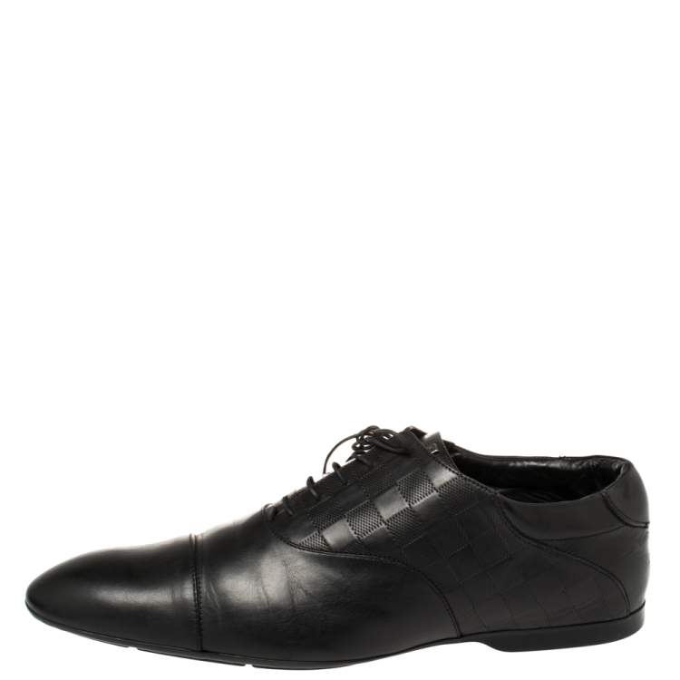 Pre Owned Louis Vuitton Black Damier Embossed Leather Lace Up Oxfords Size 45