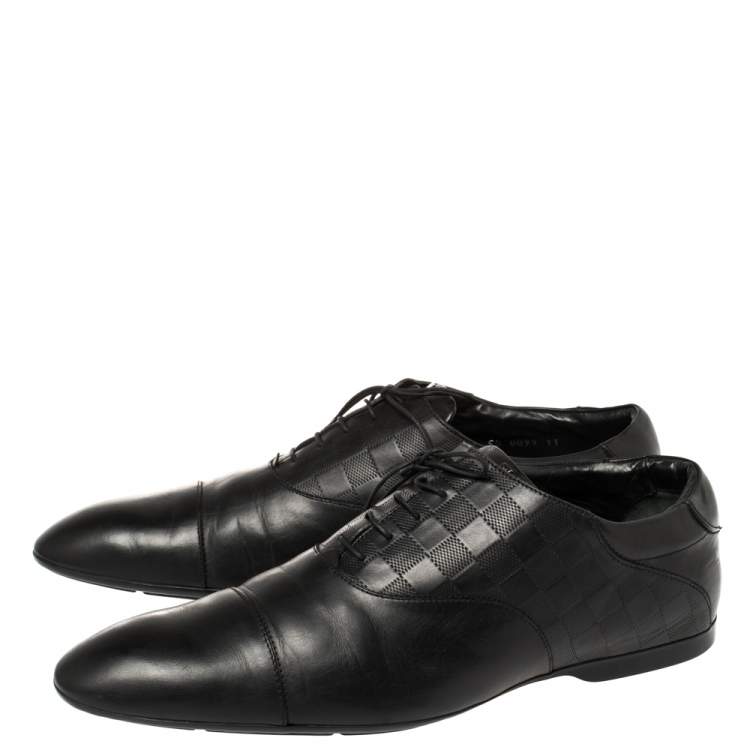 Pre Owned Louis Vuitton Black Damier Embossed Leather Lace Up Oxfords Size 45