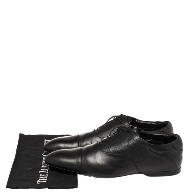 Pre Owned Louis Vuitton Black Damier Embossed Leather Lace Up Oxfords Size 45