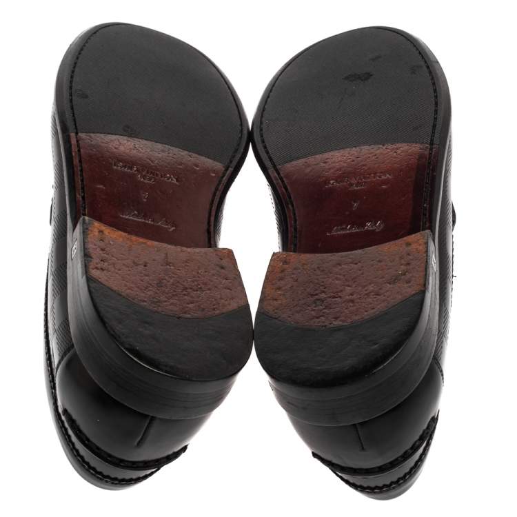Pre Owned Louis Vuitton Black Leather Damier Embossed Santiago Loafers Size 41
