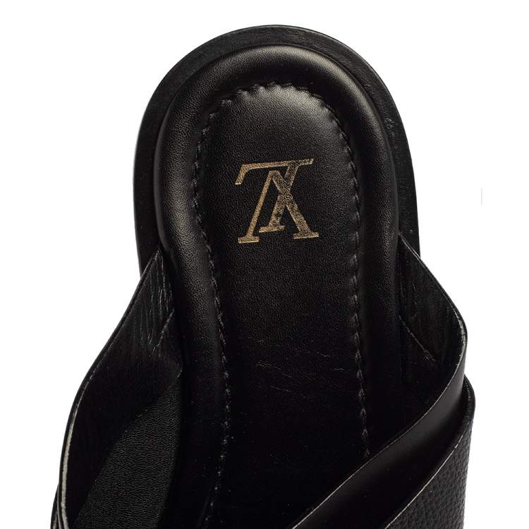 مملوكة مسبقًا  Louis Vuitton Black Leather Foch Cross Strap Flat Slides Size 43