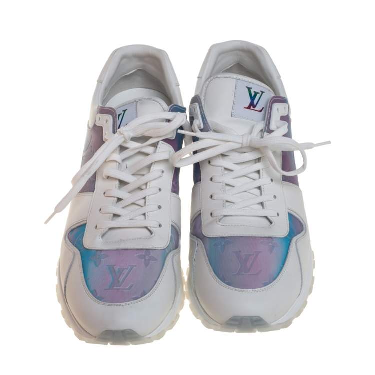 Pre Owned Louis Vuitton White Iridescent Leather And Technical Rubber Run Away Sneakers Size 45