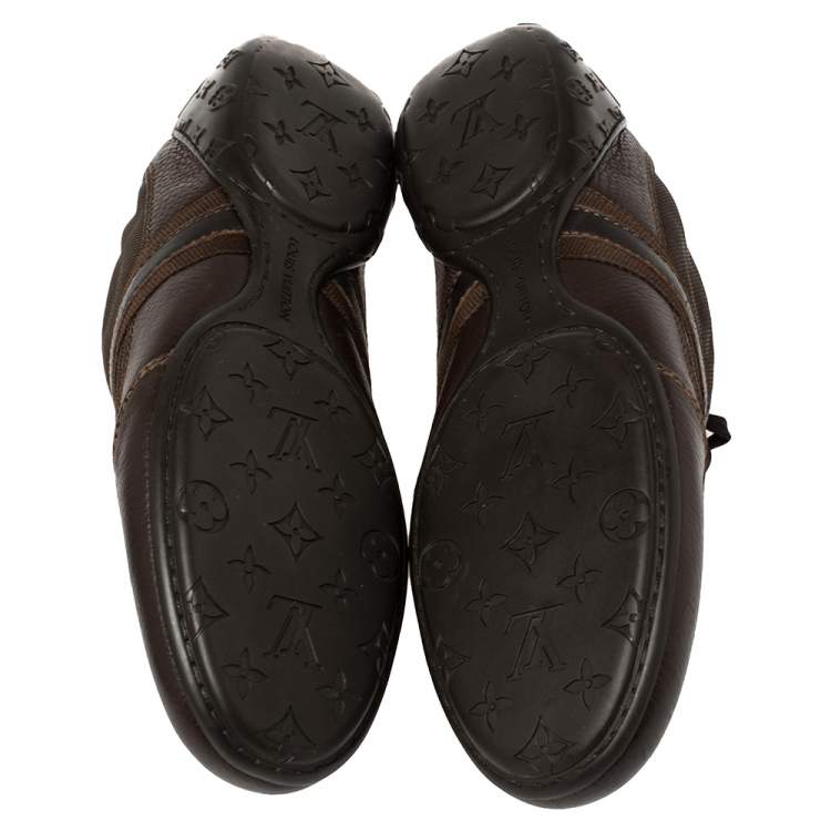 Pre Owned Louis Vuitton Brown Monogram Embossed Leather Lace Up Sneakers Size 42