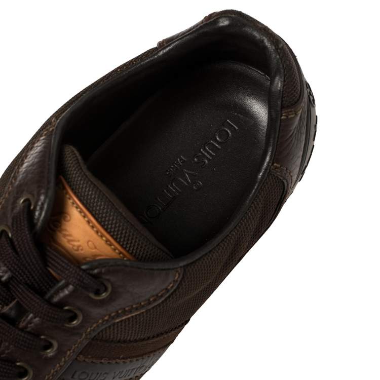 Pre Owned Louis Vuitton Brown Monogram Embossed Leather Lace Up Sneakers Size 42