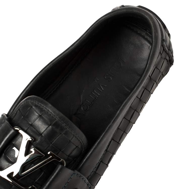 Pre Owned Louis Vuitton Navy Blue Woven Leather Monte Carlo Loafers Size 42