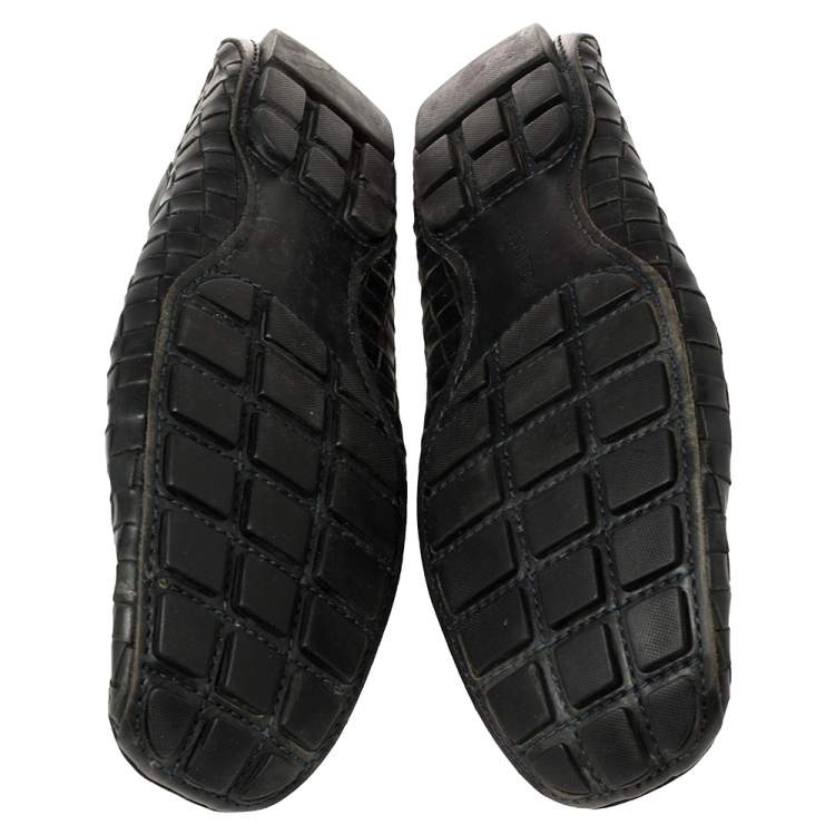 Pre Owned Louis Vuitton Navy Blue Woven Leather Monte Carlo Loafers Size 42