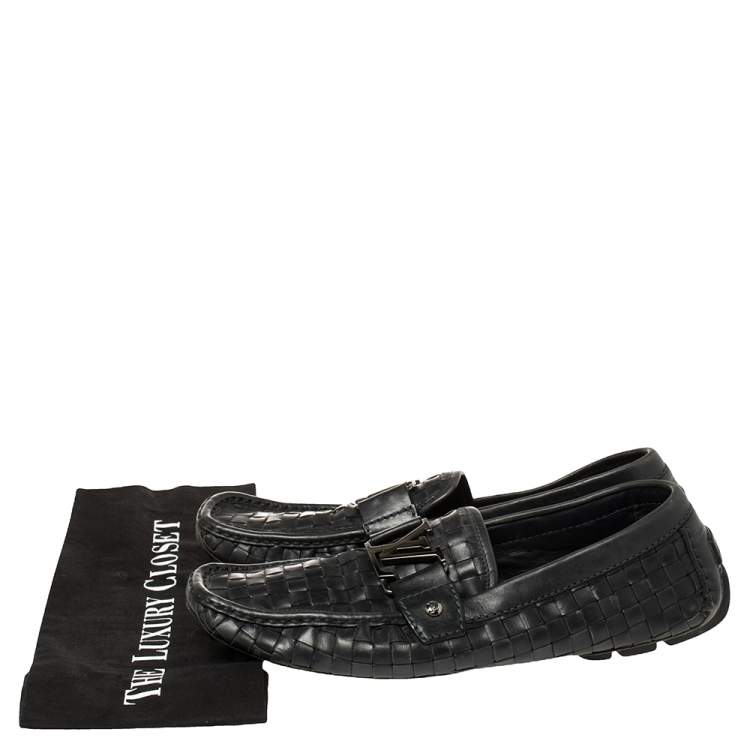 Pre Owned Louis Vuitton Navy Blue Woven Leather Monte Carlo Loafers Size 42